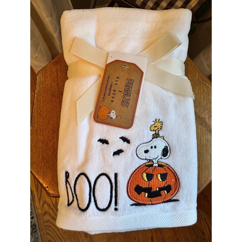 Rae Dunn BOO! Snoopy towel set of 2 pumpkin Halloween